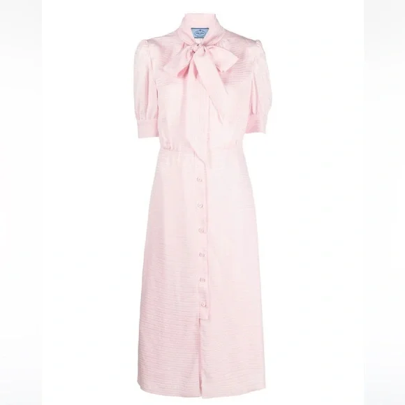 PRADA***Pink Bow-Tie Silk Midi Dress***42; US 8 $3350 - Picture 3 of 10